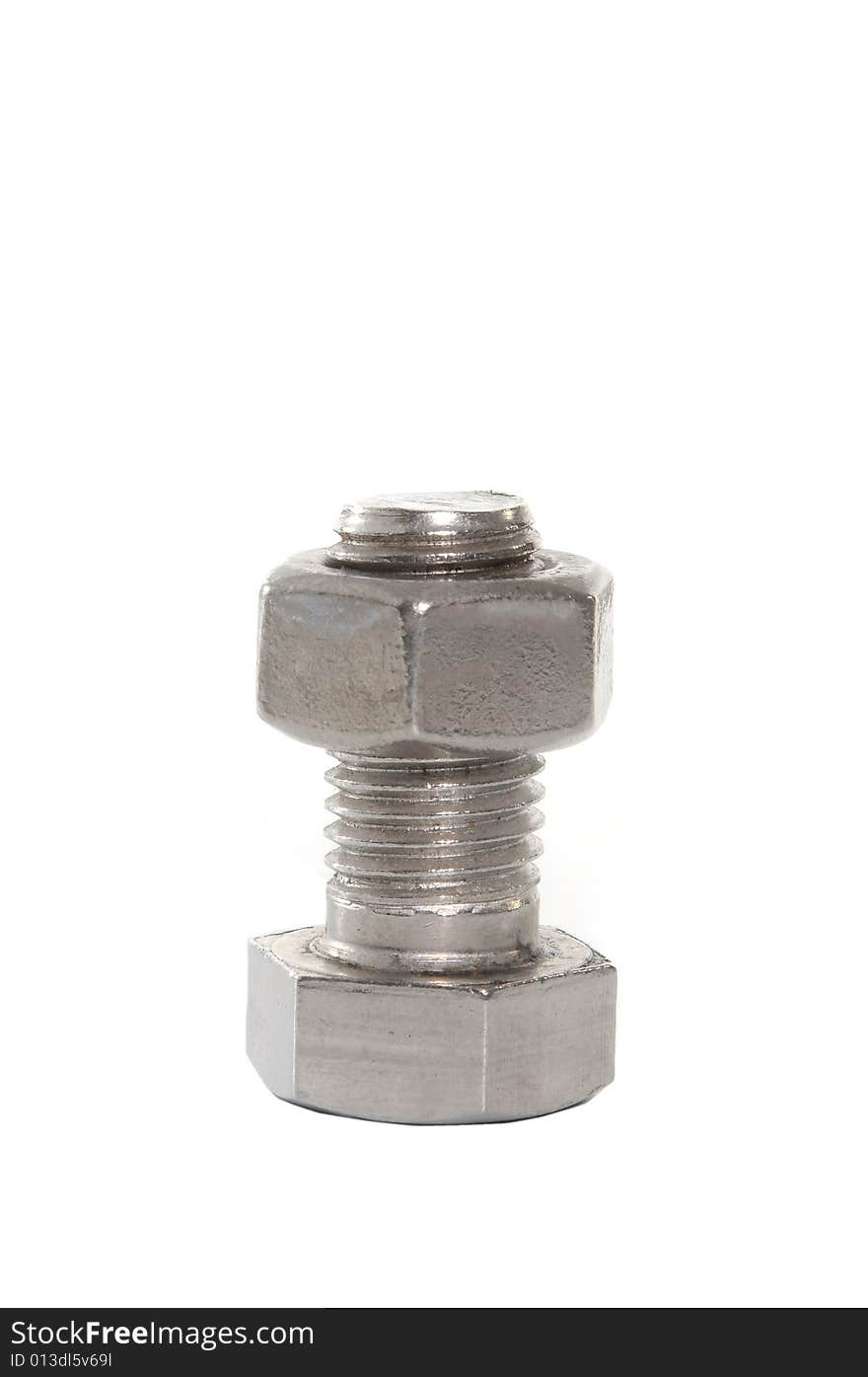 Bolt with nut isolated on white backgound.