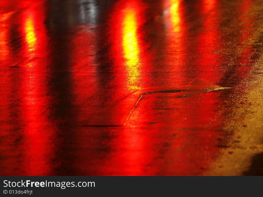 A road arrow taken after the rain. A road arrow taken after the rain