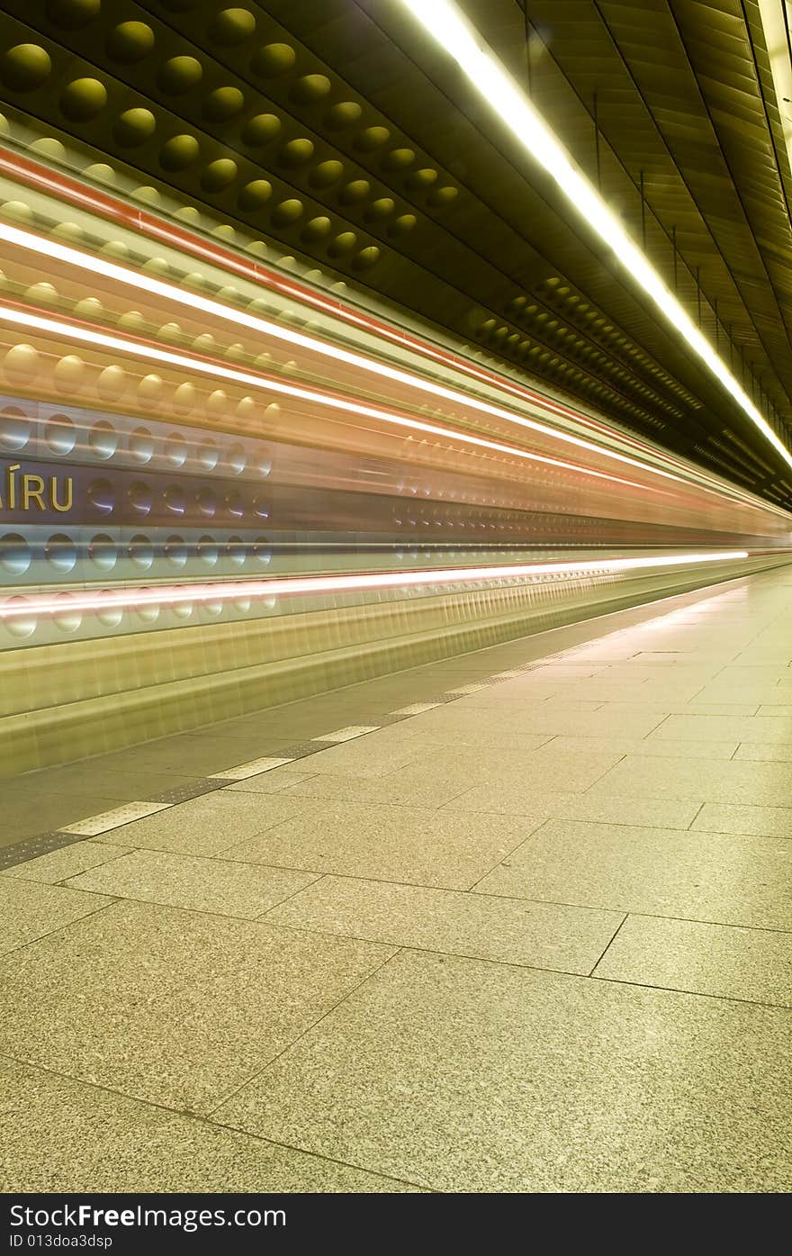 Underground station with subway coming up. Underground station with subway coming up