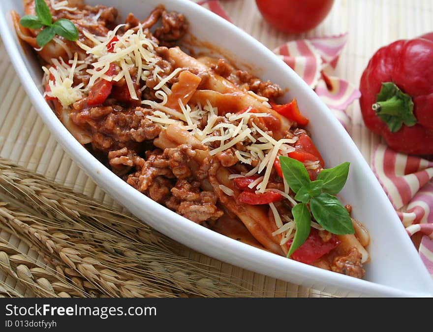 Fresh italian pasta with meatsauce and cheese