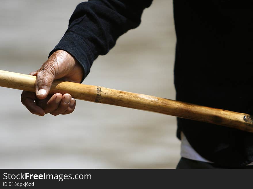 An old man do canoe in a river. An old man do canoe in a river