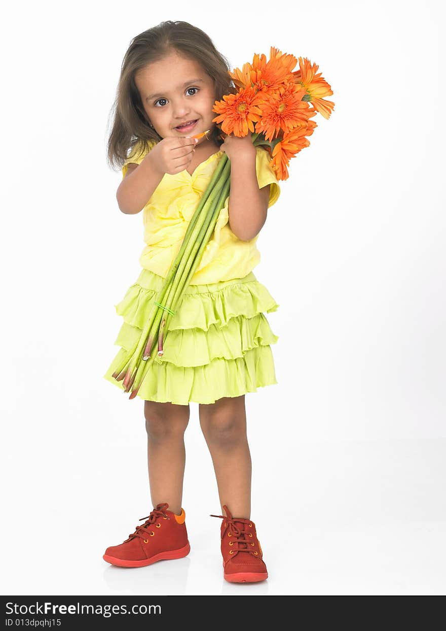 Girl with petals in the hand. Girl with petals in the hand