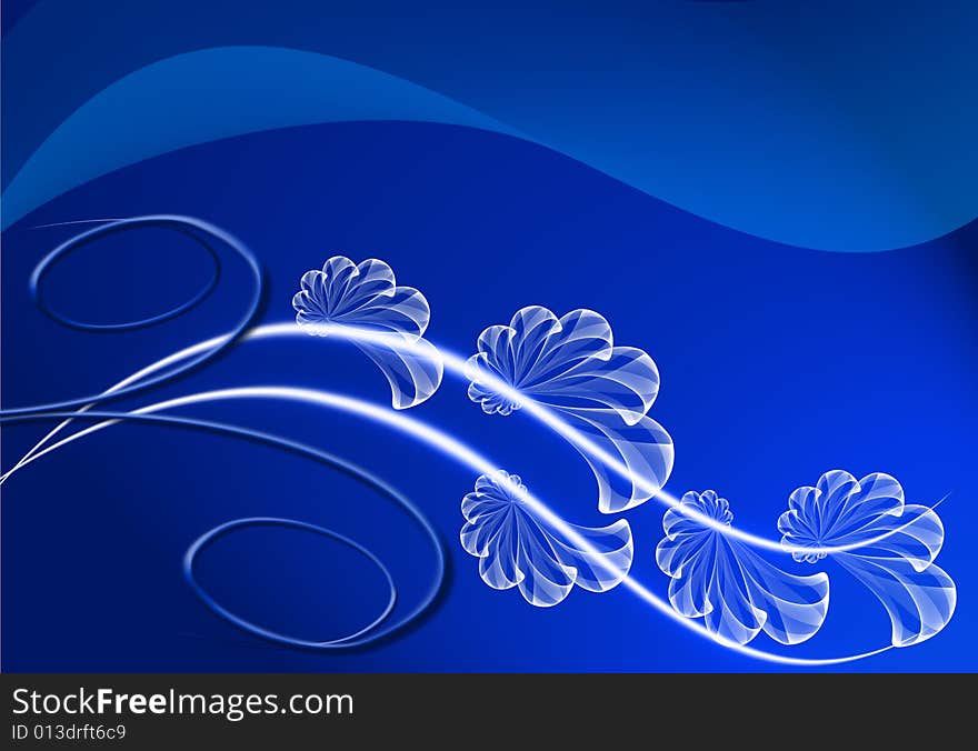 Abstract background with transparent waves and a flower pattern