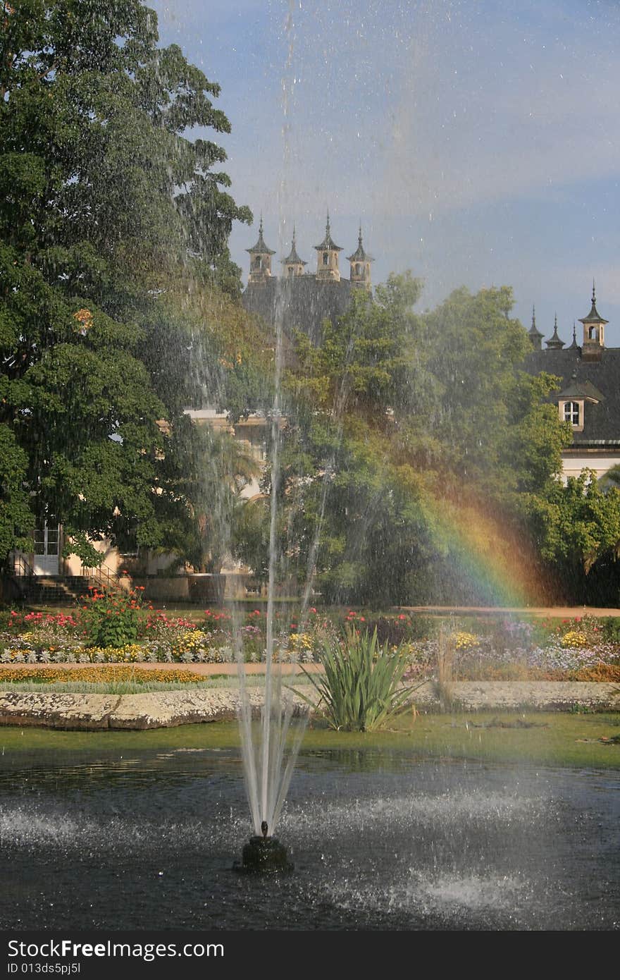 A rainbow caused by the hot sun in Pillnitz, Germany.