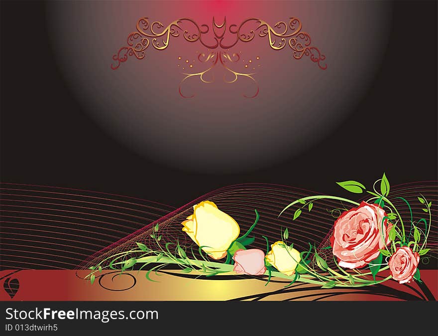 Floral decor for card. Bouquet of roses. Vector illustration