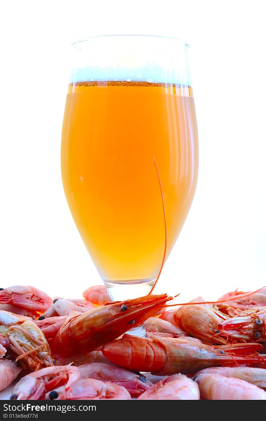 Beer and shrimps (prawns).