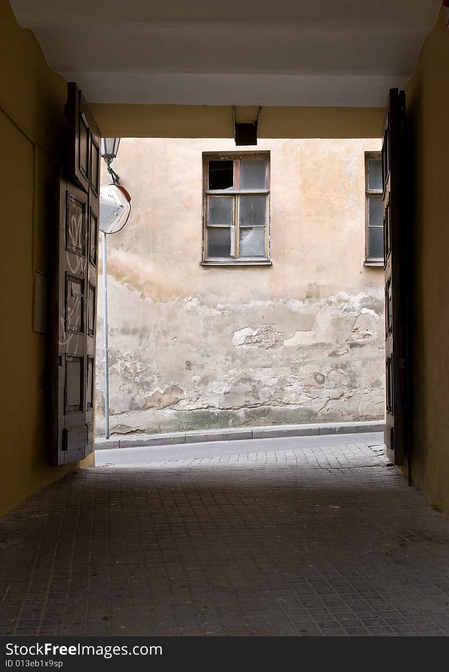 Old city street.Entrance in ancient style