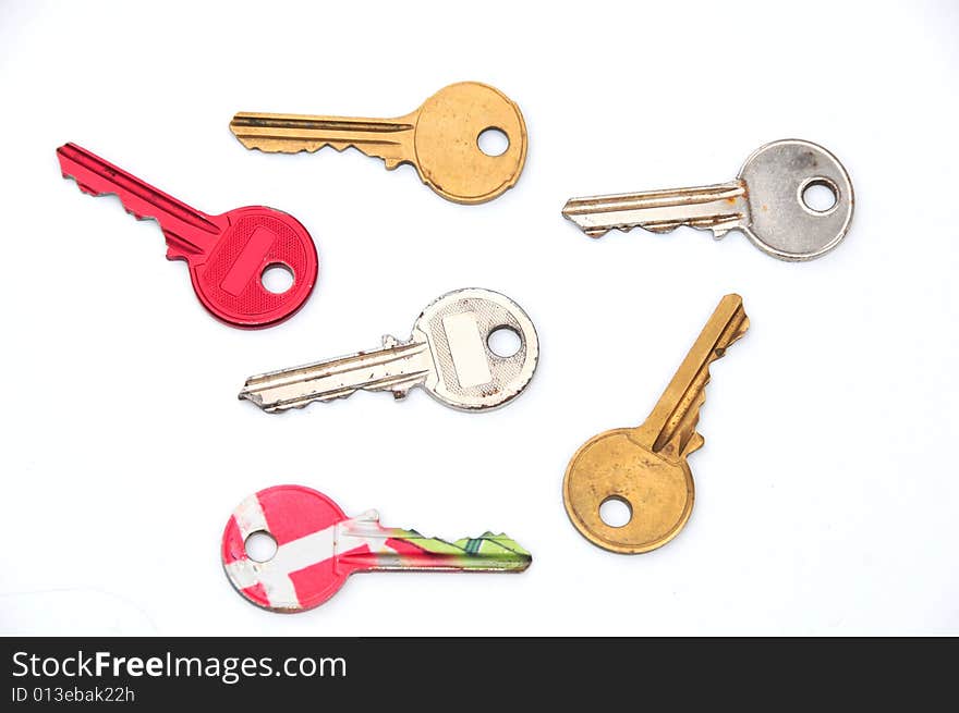 Shot of six different keys on white background