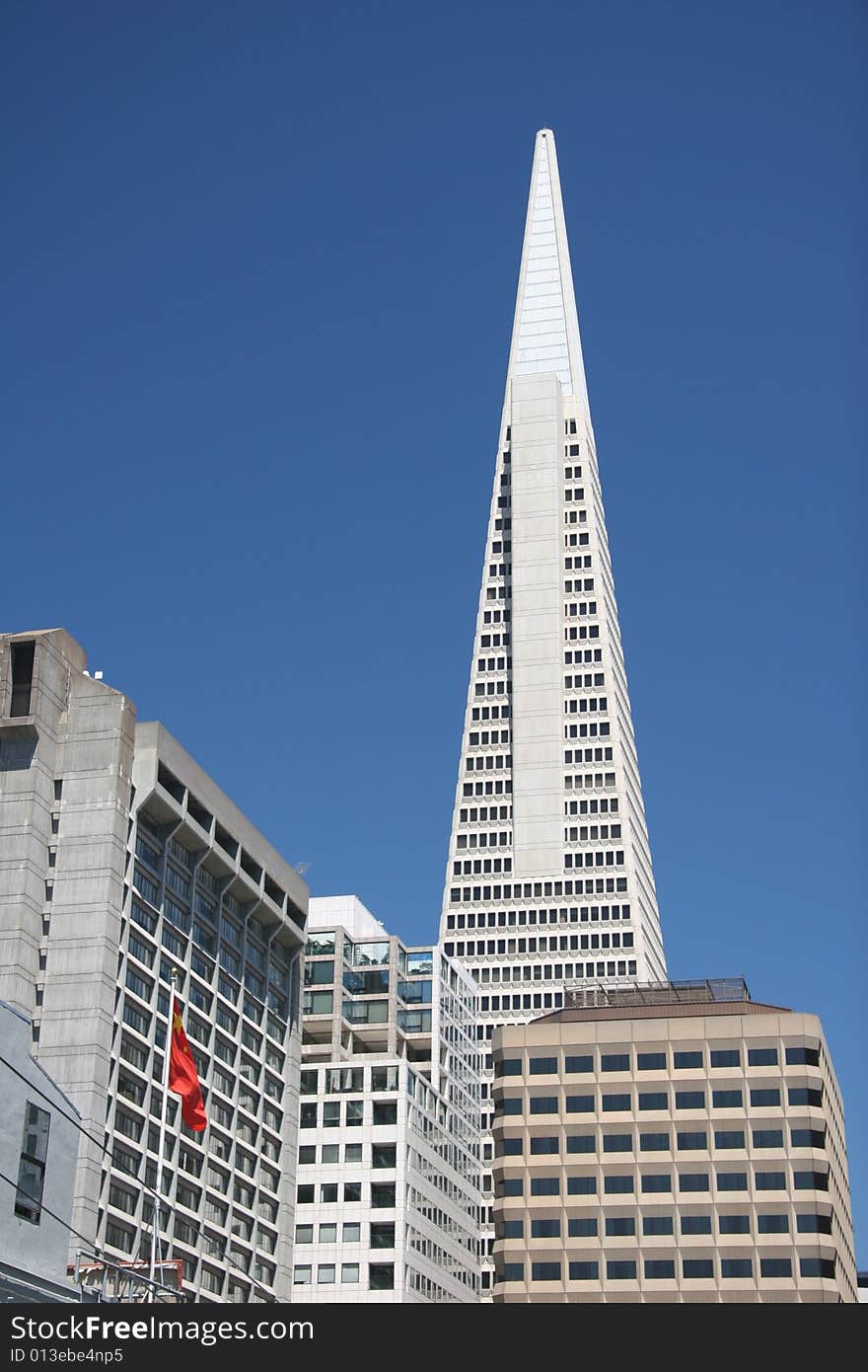 Mighty building - Transamerica Pyramid against clear blue sky. San Francisco. California. USA.