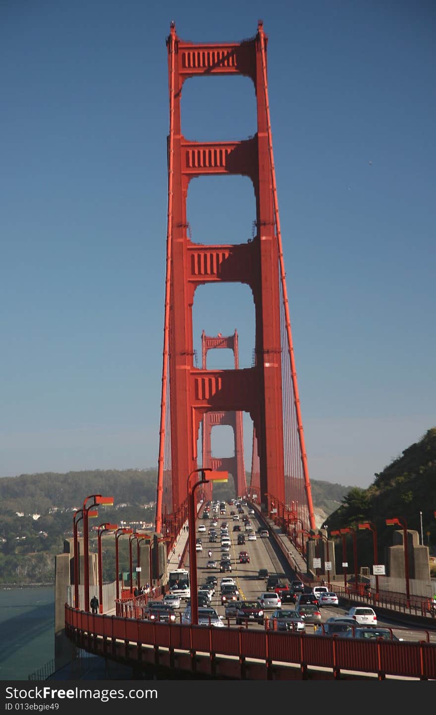 Traffic flows along the Golden Gate Bridge. San Francisco. California. USA