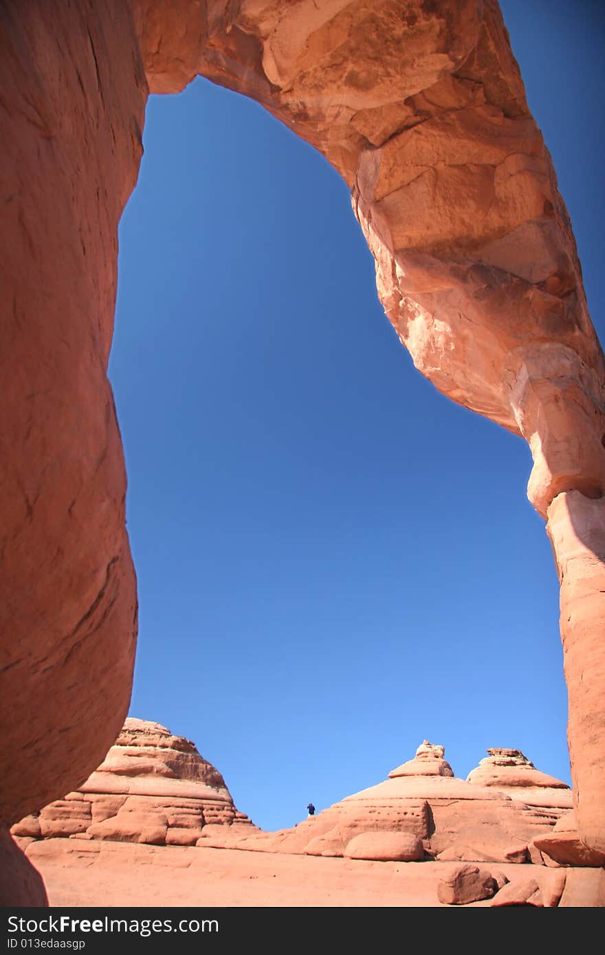 Clear blue sky over the Delicate Arch. Arches national park. Utah. USA