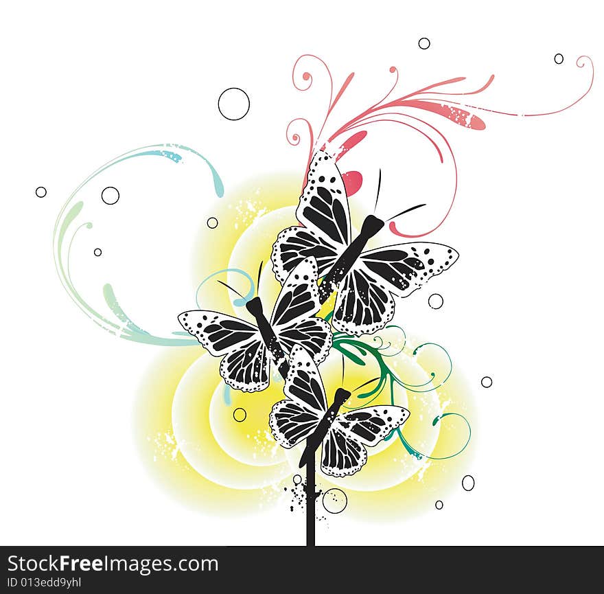 Illustration of butterflies and decorative patterns