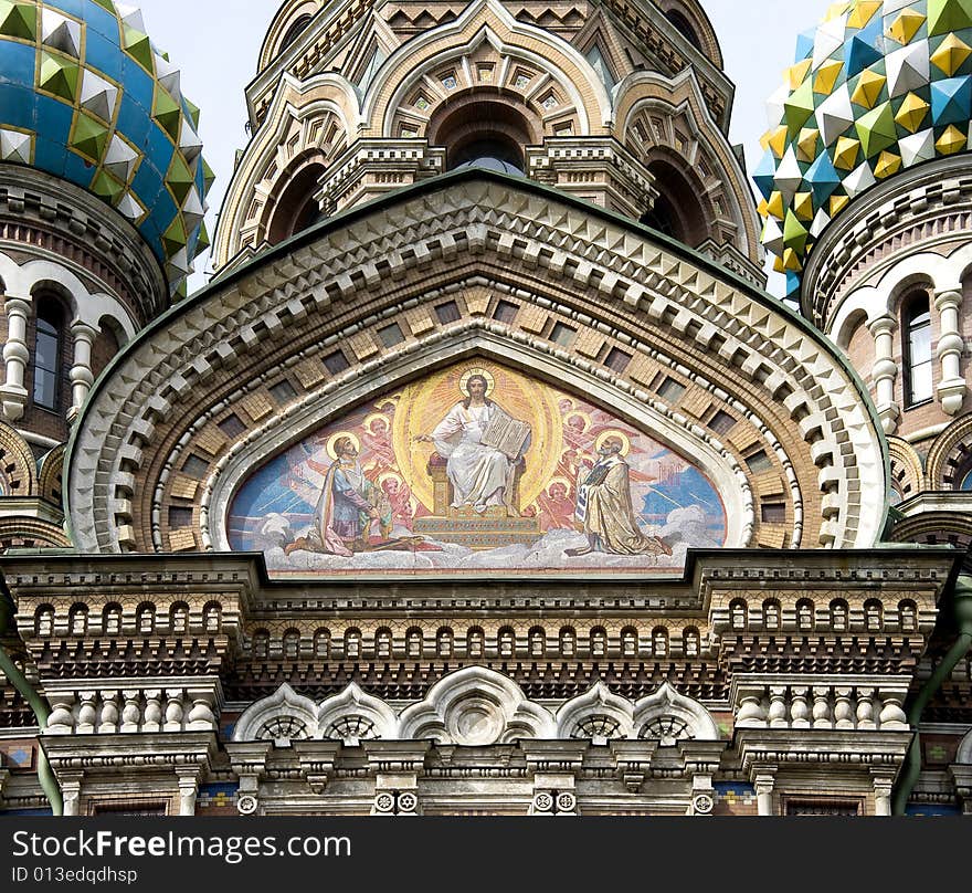 Cathedral of Resurrection Christi in St.Petersburg also known as Temple on spilled blood. Fragment of external decoration. Cathedral of Resurrection Christi in St.Petersburg also known as Temple on spilled blood. Fragment of external decoration.