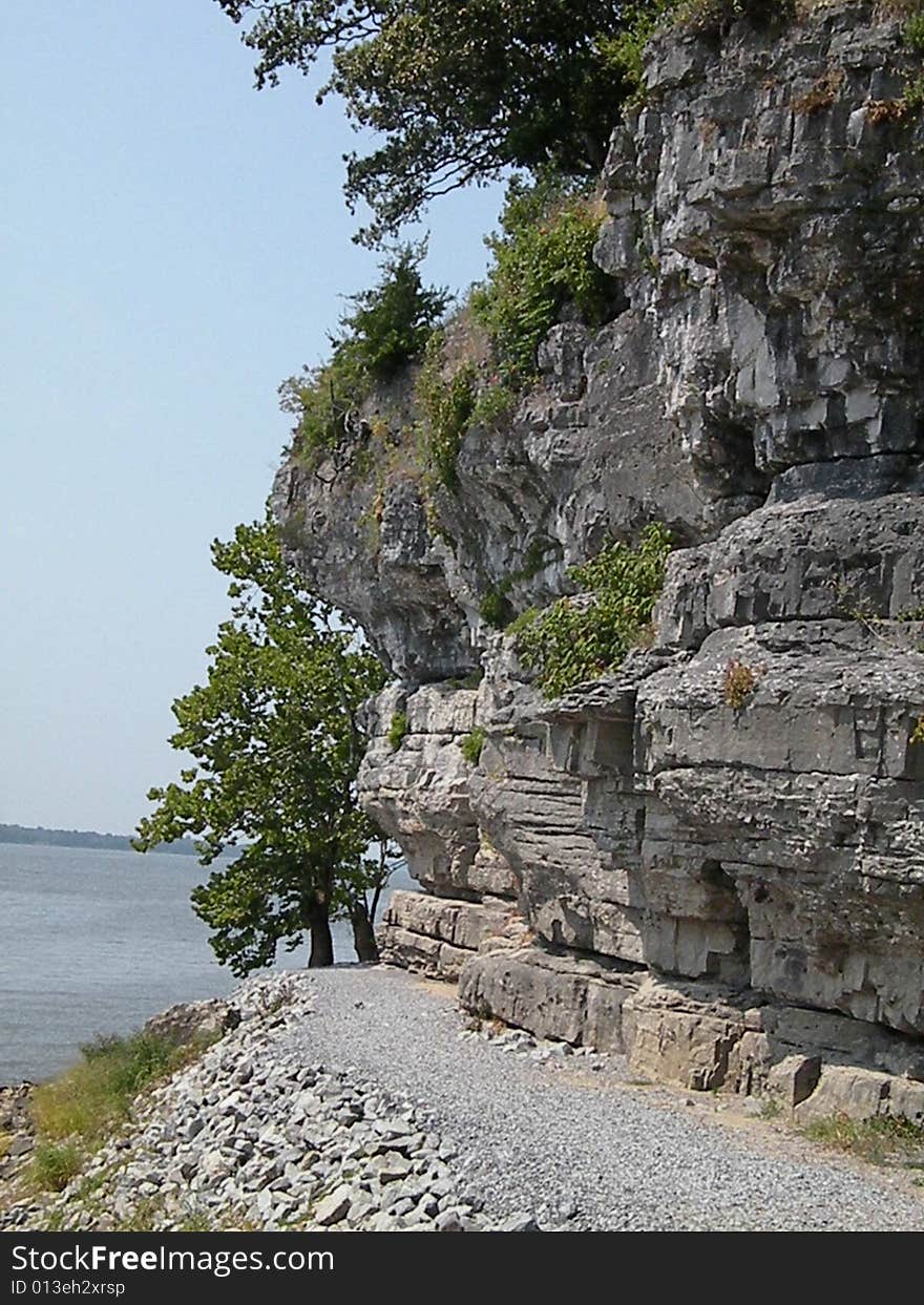 Rock cliffs at Cave in Rock in Southern Illinois.