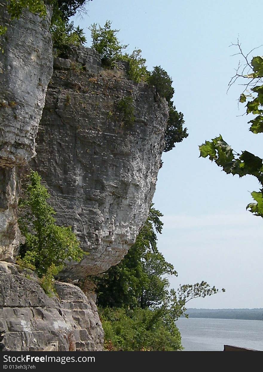 Rock cliffs at Cave in Rock in Southern Illinois.