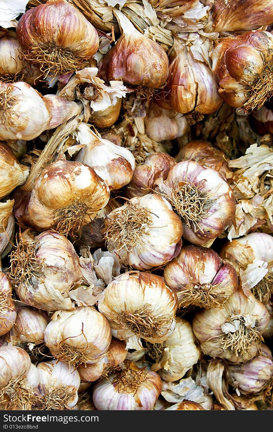 Old natural organic garlic on the market