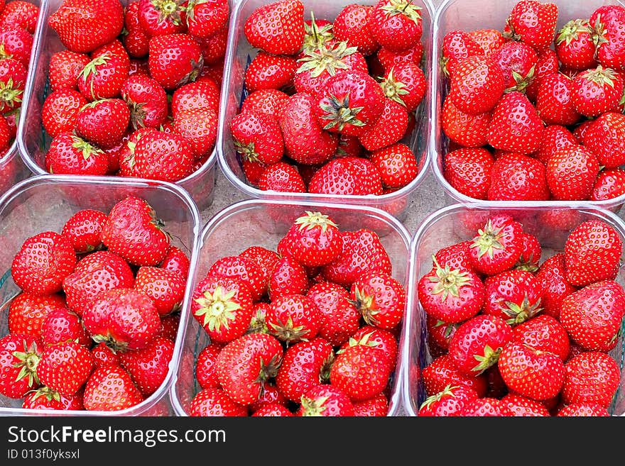 Buckets of fresh organic and natural strawberries