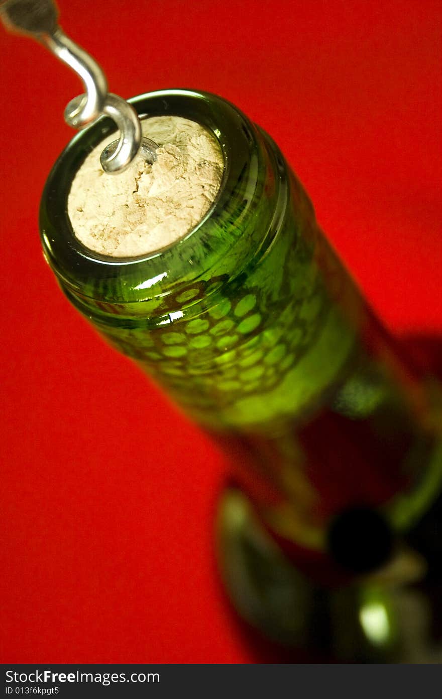 Opening the wine,macro shot