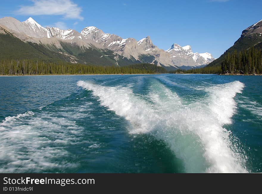 Magline lake on a sunny day Jasper National Park Alberta Canada