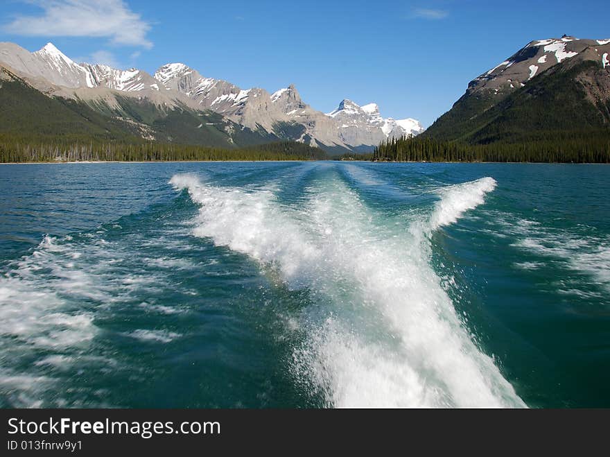 Magline lake on a sunny day Jasper National Park Alberta Canada