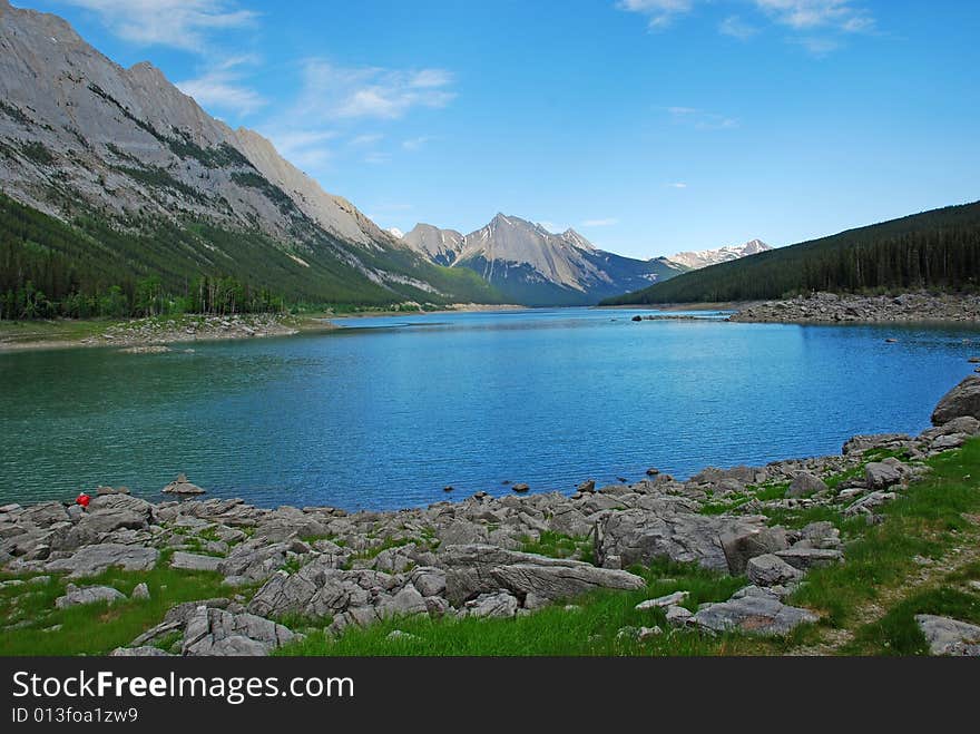 Medicine lake on a summer afternoon Alberta Canada