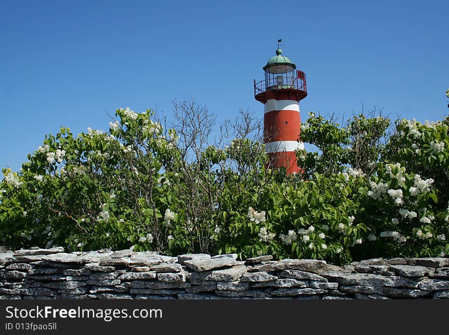 Red and white lighthouse from Sweden, Gotland