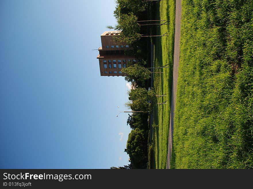 Grass and building