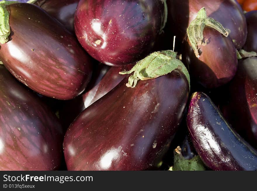 Group of purple eggplants. Horizontally framed photo. Group of purple eggplants. Horizontally framed photo