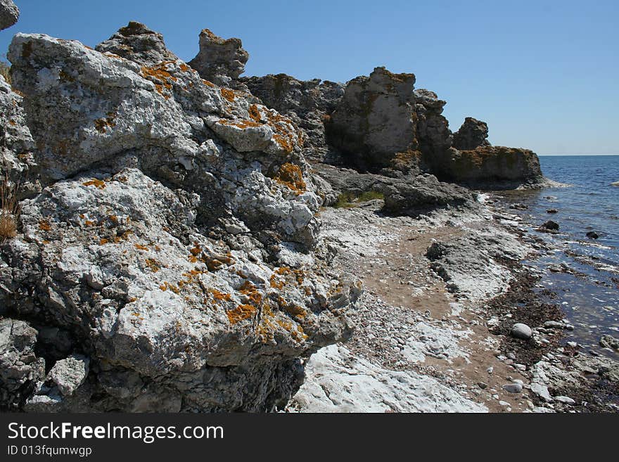 Boulders and shoreline, sweden, gotland. Boulders and shoreline, sweden, gotland