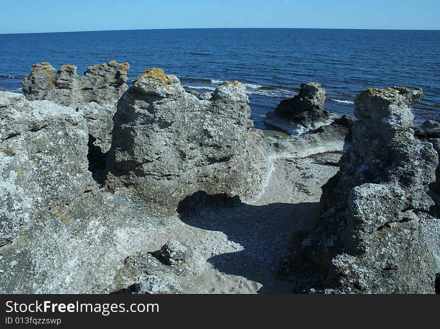 Seashore with geologic forms, sweden. Seashore with geologic forms, sweden