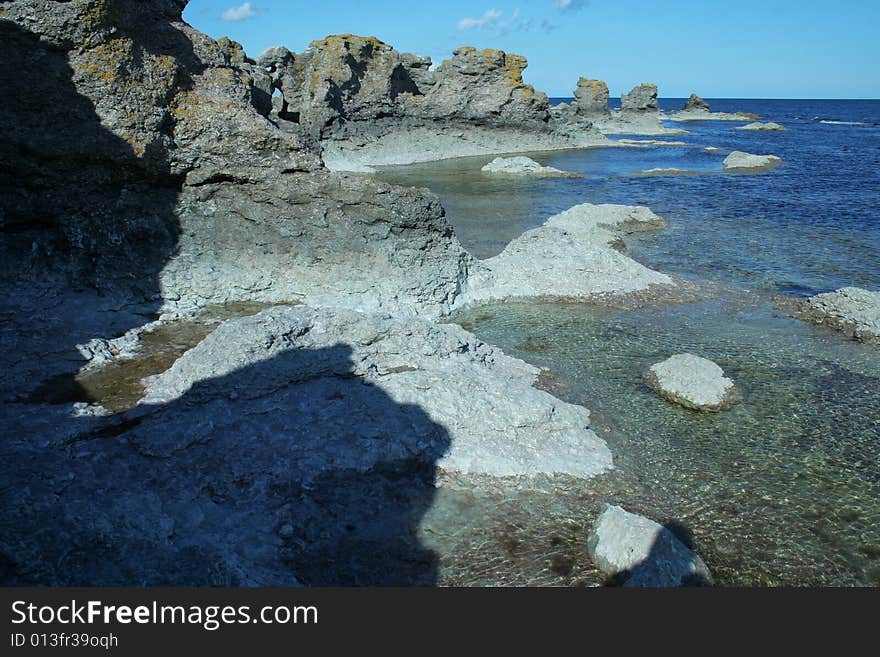 Shoreline with boulders, sweden, gotland. Shoreline with boulders, sweden, gotland