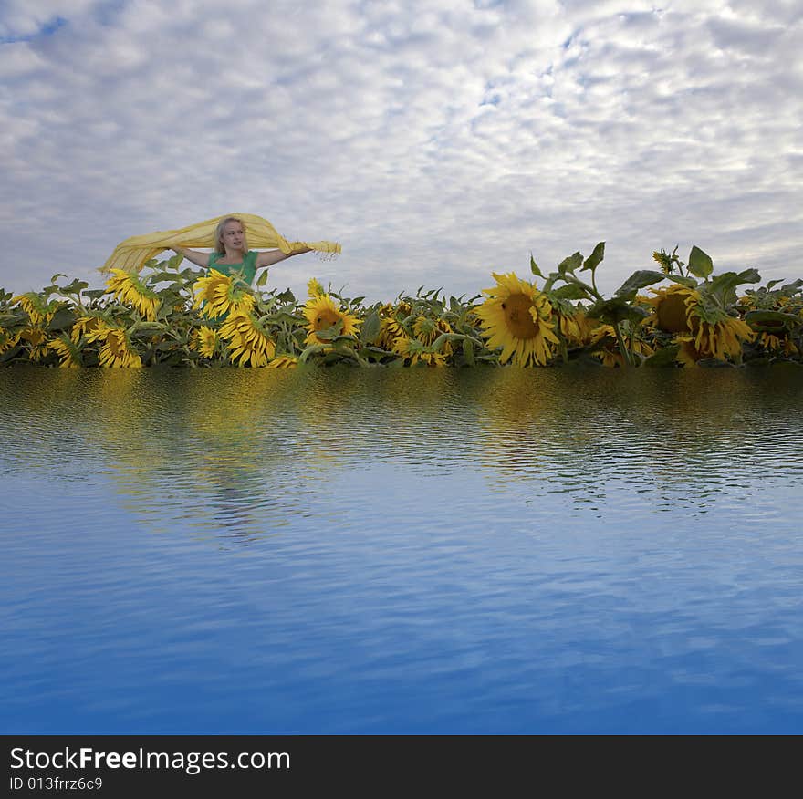 Woman on sunflowers field