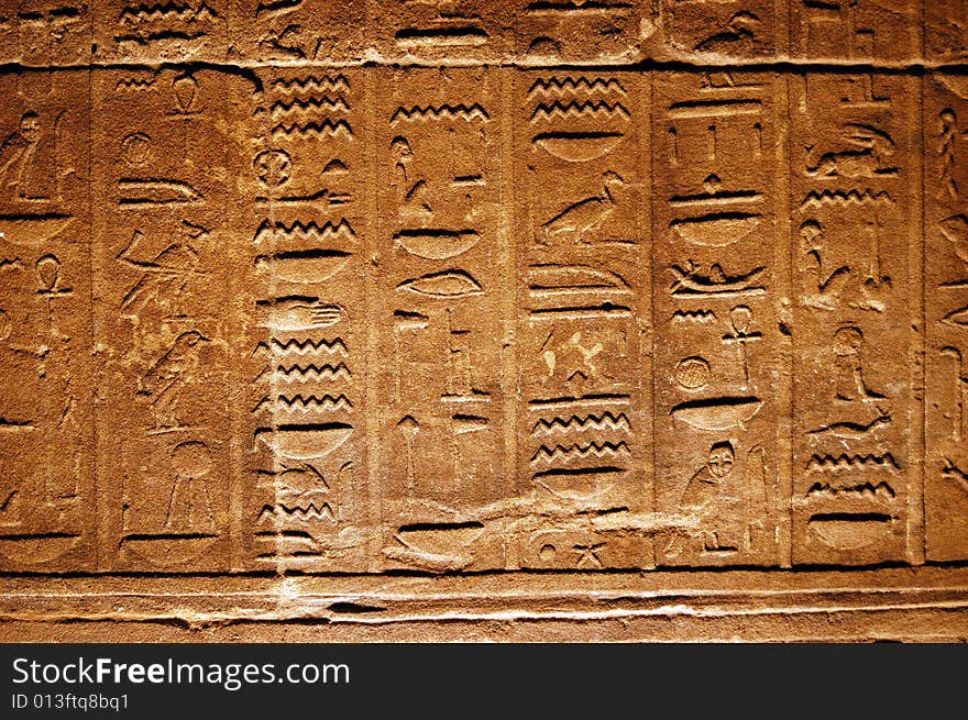 Ancient hieroglyphics, temple on the island of Philae, Egypt