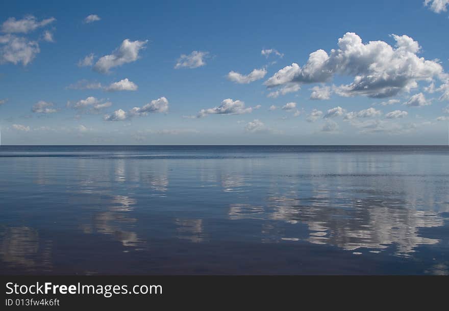 The reflection of the blue sky. The reflection of the blue sky