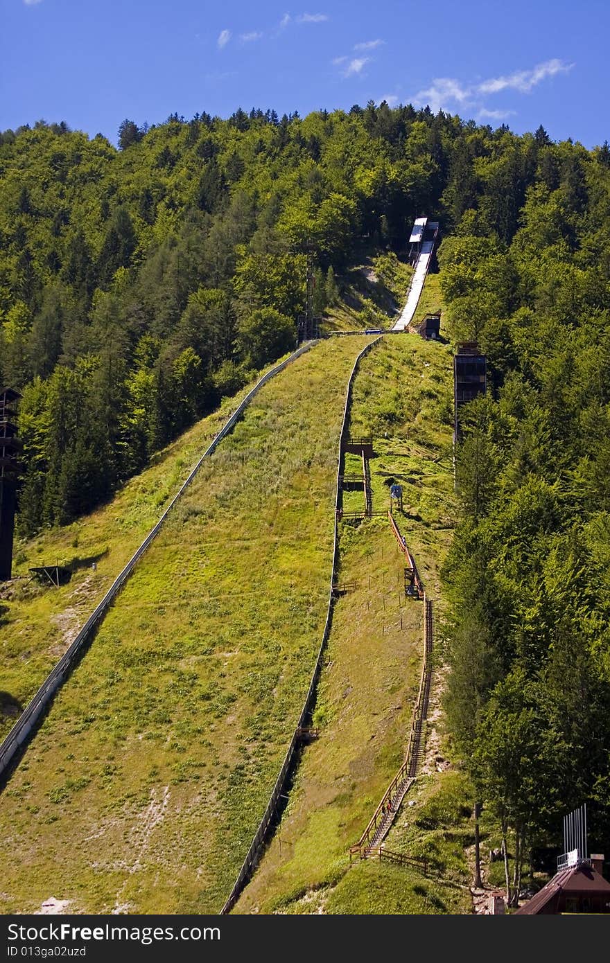 The world biggest ski jumping hill Planica, Slovenia in summer time. The world biggest ski jumping hill Planica, Slovenia in summer time.