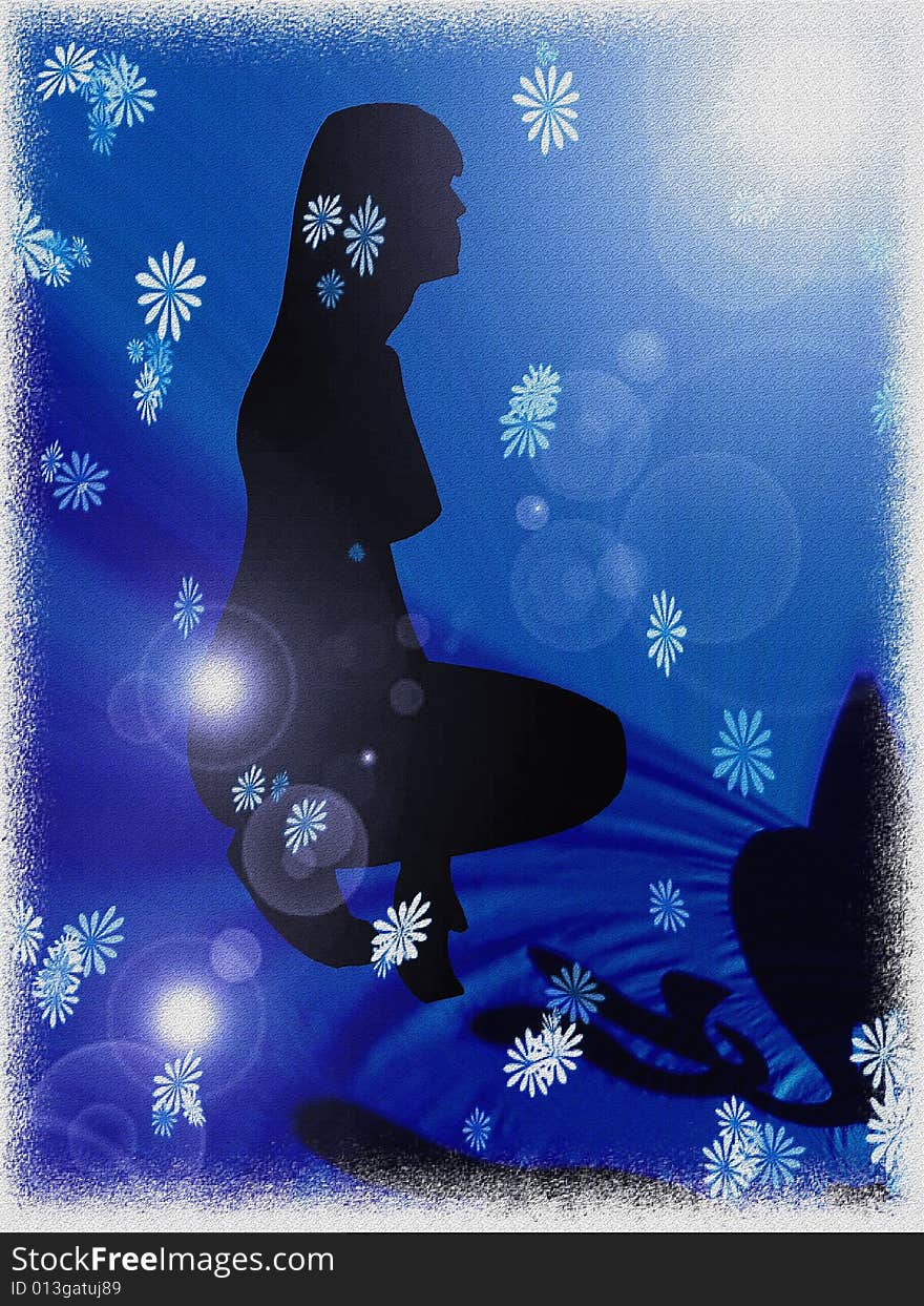 A beautiful background of a silhouette of a woman with flowers. A beautiful background of a silhouette of a woman with flowers