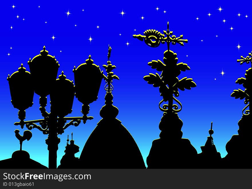 Street lamps and weathervanes