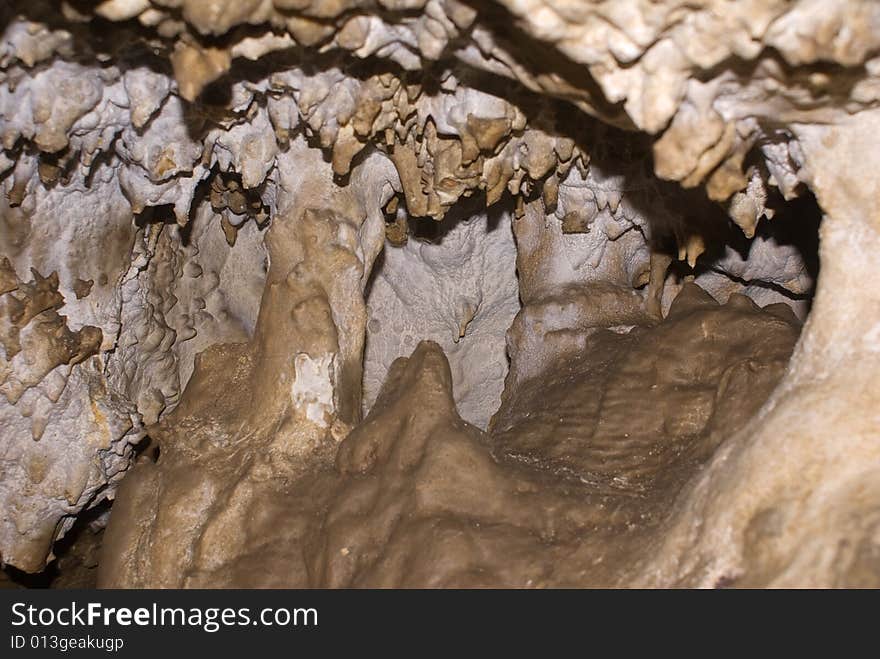 Texture of stalctites in a small cave