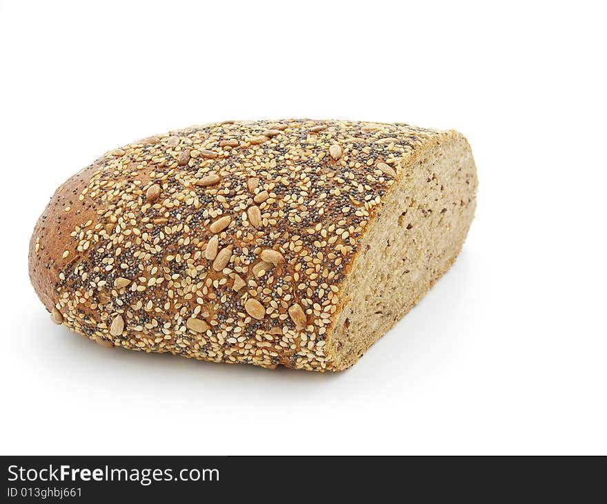 Bread with different seeds on white background.