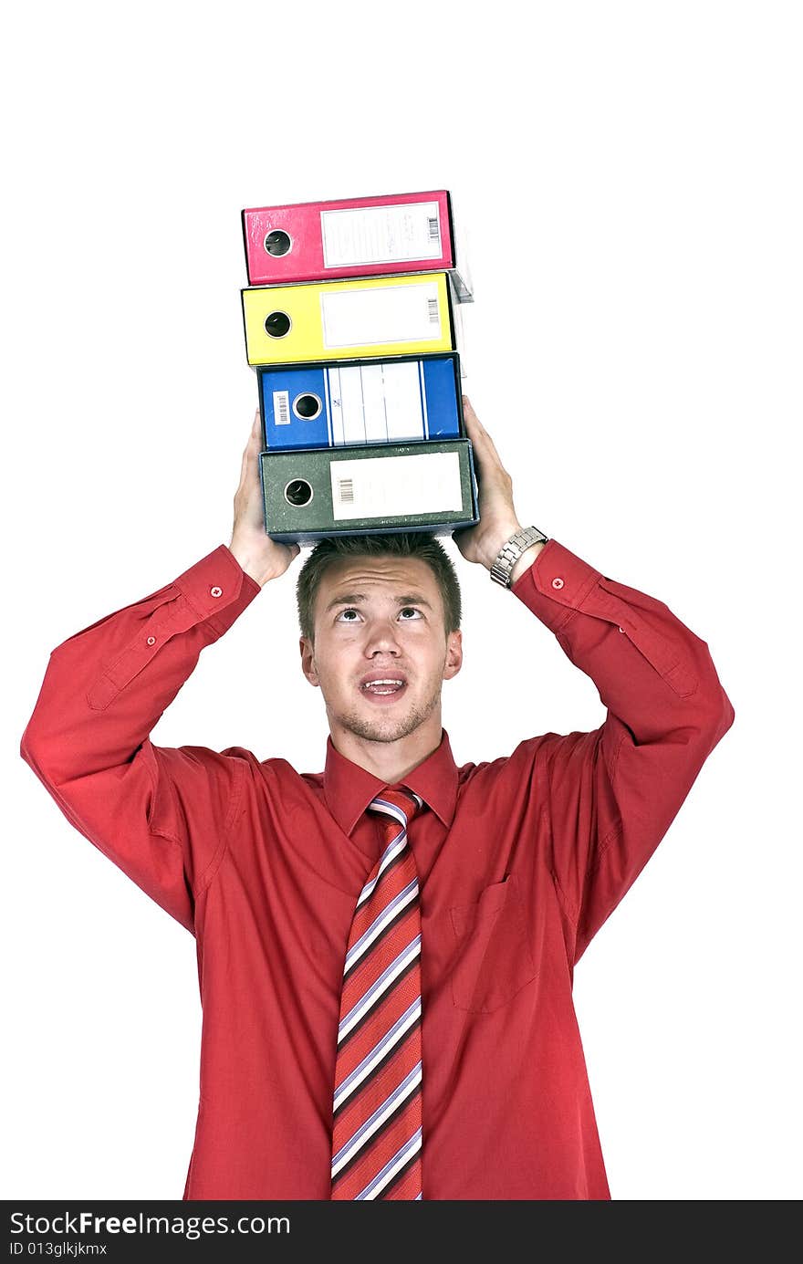 Young man with registers on head