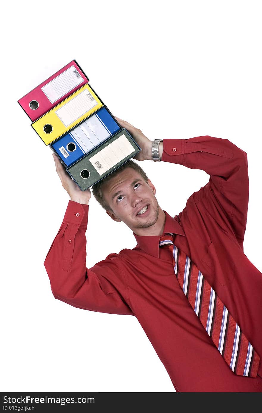 Young man with registers on head