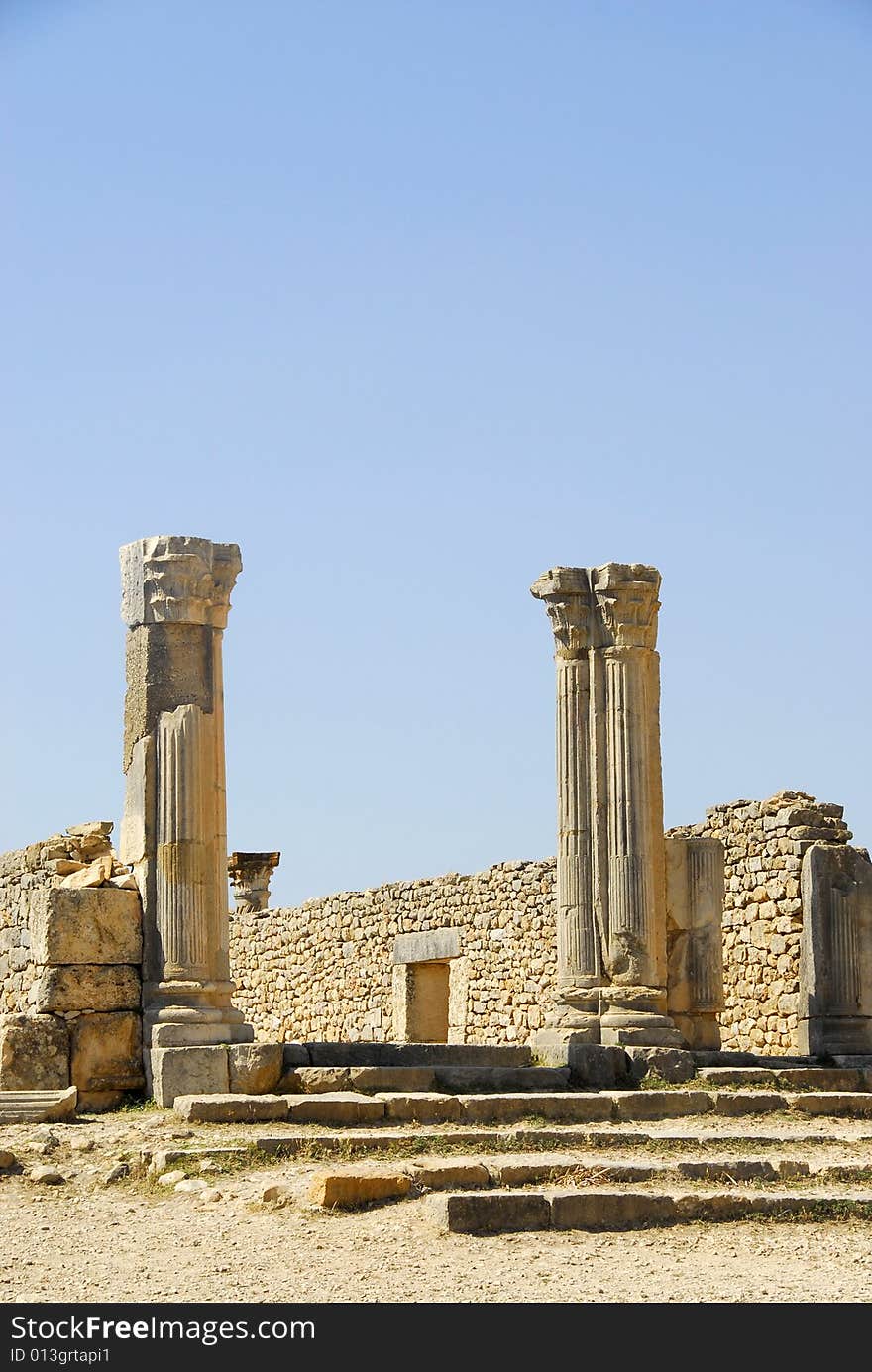 Morocco Roman ruins - columns  in VOLUBILIS