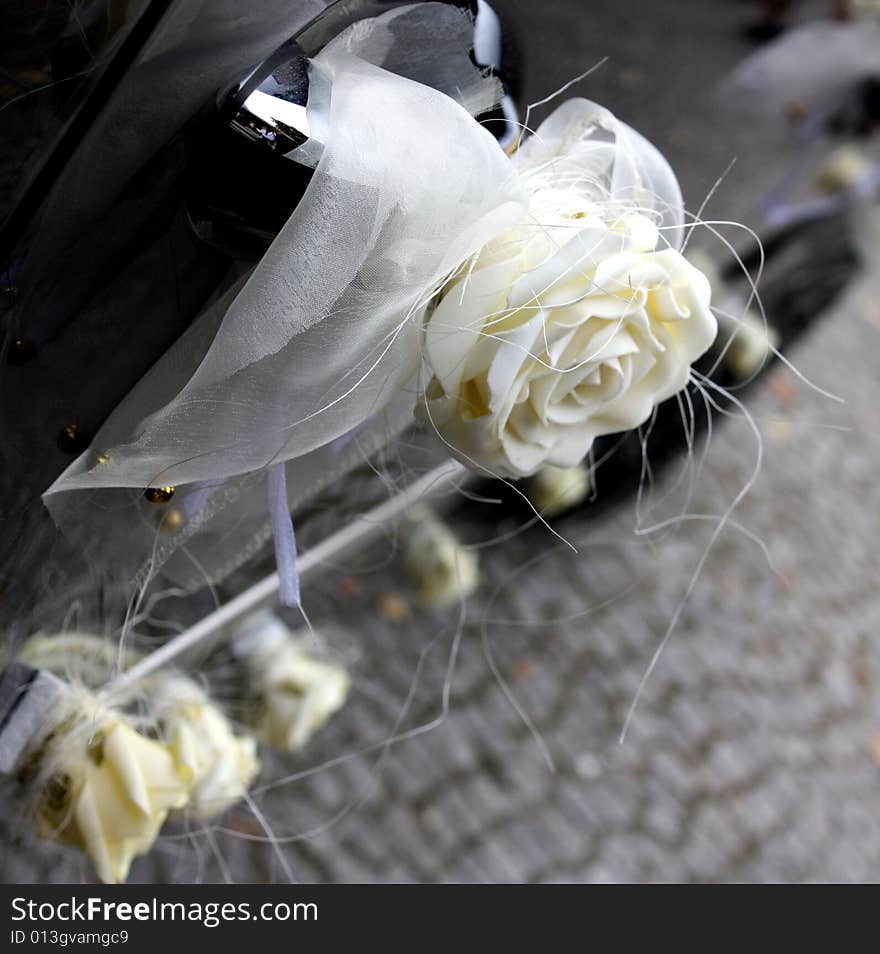 Wedding decorated car.