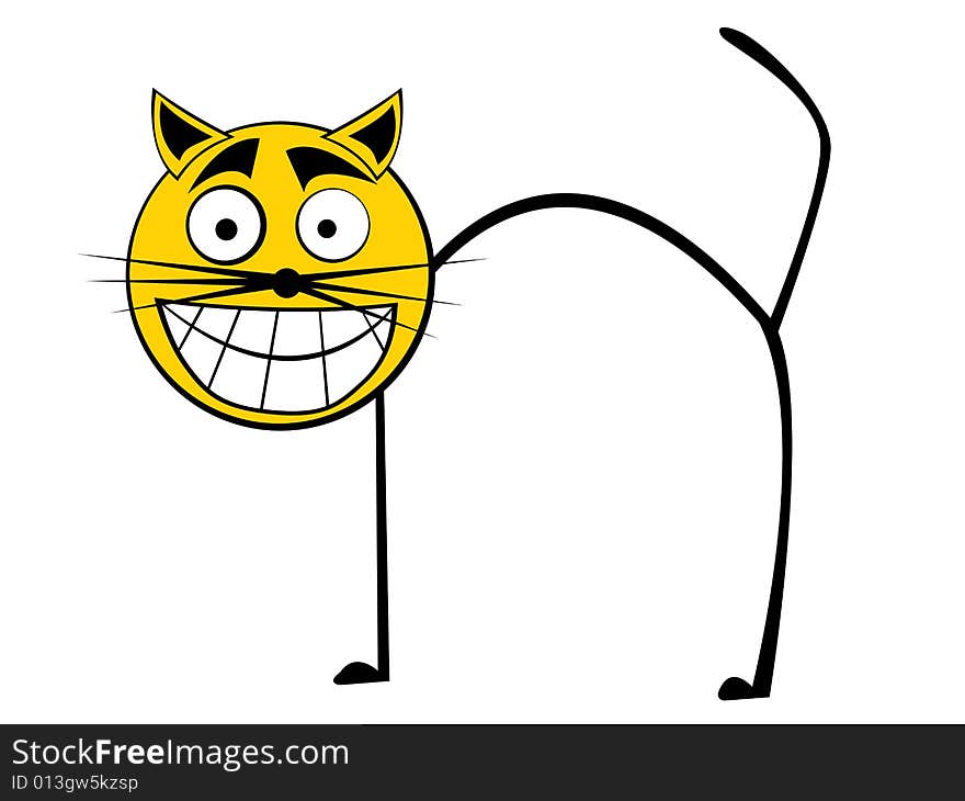 Illustrated funny cat with high seddle and smile at face. Illustrated funny cat with high seddle and smile at face