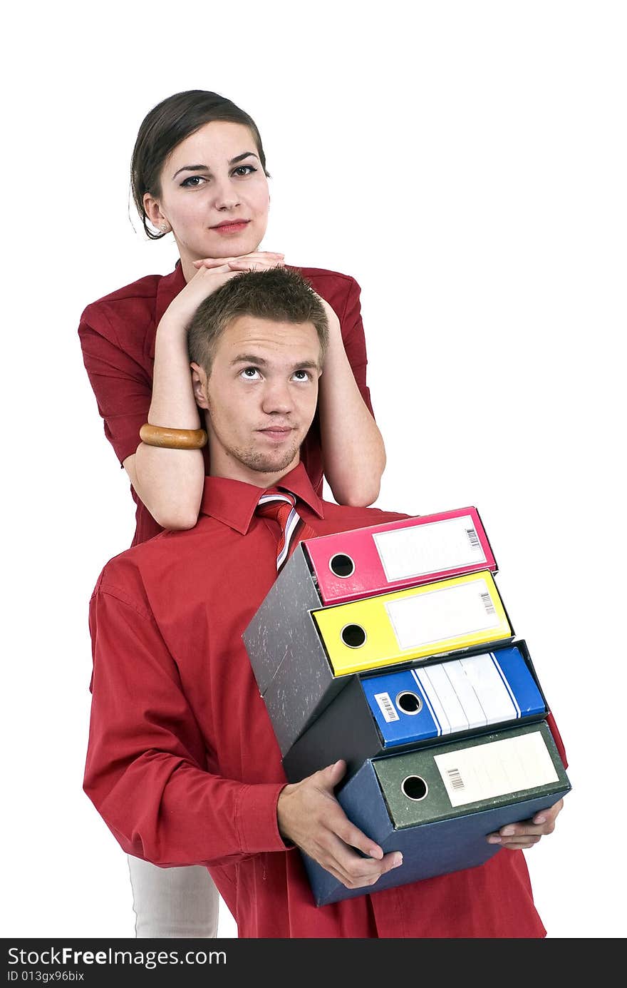 Man and woman with registers. Man and woman with registers