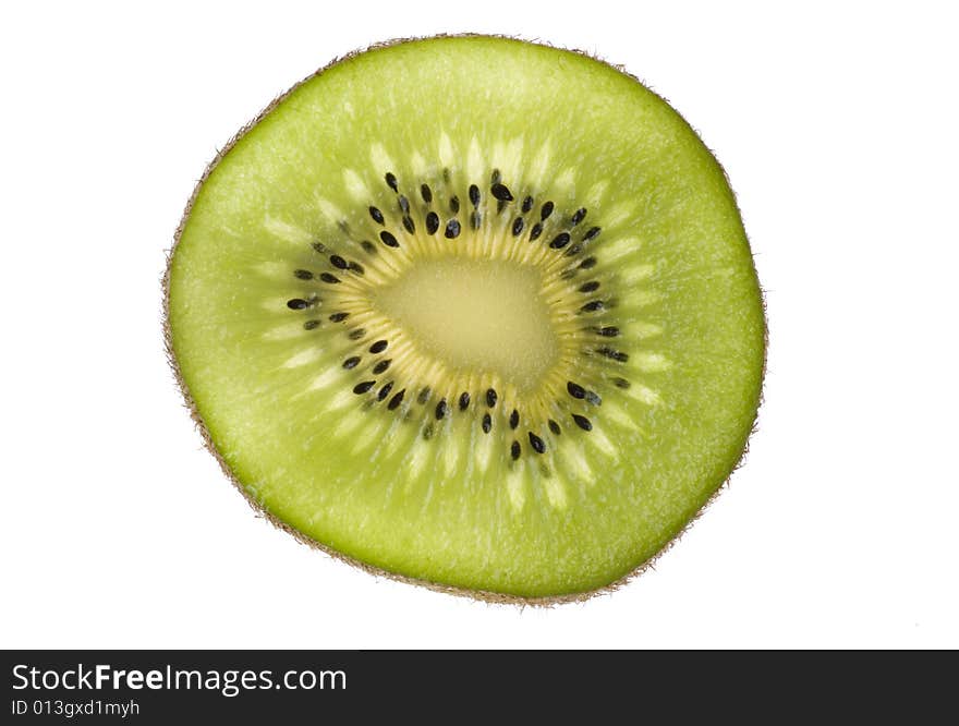 Sliced kiwi in cross section on white background. Sliced kiwi in cross section on white background