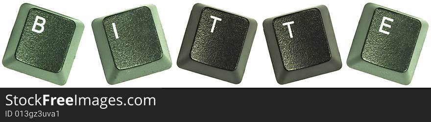 Photo of keyboard buttons spellin out the wod, Bitte