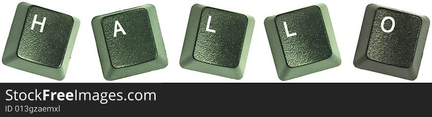 Photo of keyboard buttons spelling out the wod, hallo