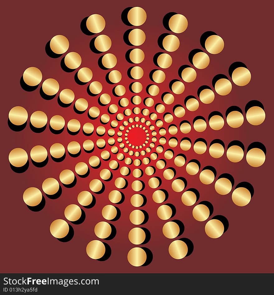 The gold dots on a red background. The gold dots on a red background