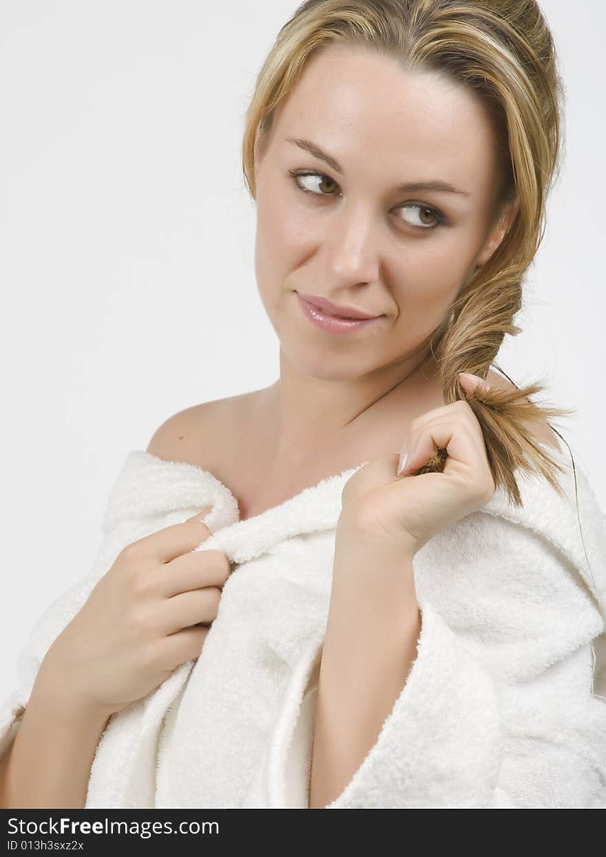 Beautiful woman in bathrobe